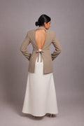 Back view of the SEANT 010 open-back blazer in taupe